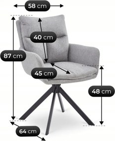 Krzesło Tapicerowane Obrotowe do Salonu PAUL Szare Nowoczesne