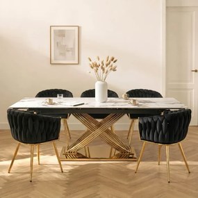 Stół Rozkładany Prostokątny IBIZA 160-240 cm Ceramiczny Biały Marmur/Złoty do Jadalni Glamour