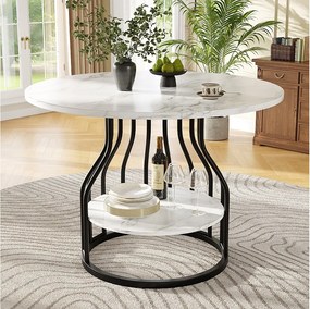 Stół jadalny 4-osobowy - 80 x 80 x 76cm - mały okrągły blat na środku do przechowywania - MDF - biały + czarny
