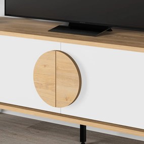 Biała szafka pod TV w dekorze dębu 140x51 cm Vae – Marckeric