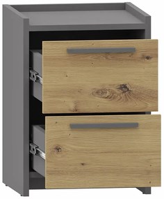 Wąska szafka nocna z szufladami dąb artisan + antracyt K6-D60