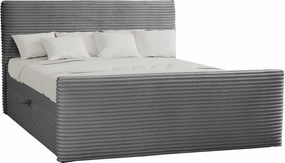 Łóżko kontynentalne z pojemnikiem i topperem TRENTO, pluszowy sztruks VELO, 200x200 cm, Ciemnoszary, H3-Bonell