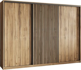 Szafa Przesuwna VONTE 270 cm z Lamelami Szafa Trzydrzwiowa z Szufladami Dąb Wotan