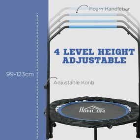 HOMCOM Trampolina fitness, składana, z regulowanym uchwytem, Ø102x123H cm, do 100 kg, Czarna/Niebieska