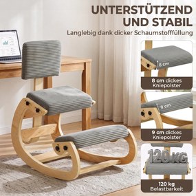 HOMCOM Ergonomiczne krzesło klęczące, stołek klęczący z oparciem, wygląd sztruksu, fotel biurowy do domu, biura, medytacji, ciemnoszary | Aosom PL