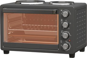 HOMCOM 28 L Mini Piekarnik, Kompaktowy Piekarnik do Gotowania i Grillowania, Elektryczny Piec z Blachą, Rusztem, 2600W - Czarny