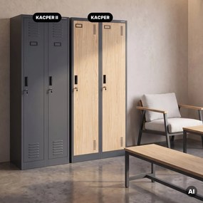 Szafa socjalna czterokomorowa Eco Design Kacper 80x50x180 cm, antracyt/dąb sonoma