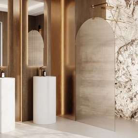 Ścianka prysznicowa WALK IN FIX przezroczysta półokrągła ryflowana 8 mm WELLE Oval Clear MASSI | Różne rozmiary : Kolor profili kabiny - złoty, Szerokość ścianki - 80 cm, Typ montażu - WALK in FIX (Do ściany)