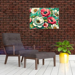 Obraz - Kwiaty na niebieskim tle (70x50 cm)