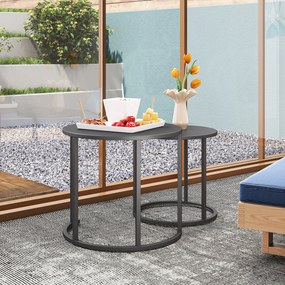 Outsunny 2-osobowy zestaw stolików bocznych, stolik ogrodowy okrągły, odporny na warunki pogodowe, stolik balkonowy ze stali, oszczędzający miejsce Ciemnoszary
