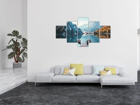 Obraz - Łodzie na jeziorze Braies (125x70 cm)