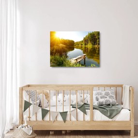 Obraz na szkle - Jezioro w pobliżu lasu (70x50 cm)