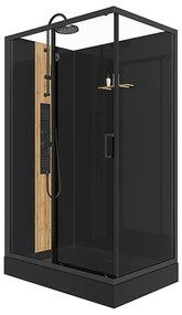 Kabina prysznicowa z hydromasażem prostokątna z bambusem - Dowolnie montowane drzwi - Czarny mat - szer. 120 x gł. 80 x wys. 225 cm - VITUNA