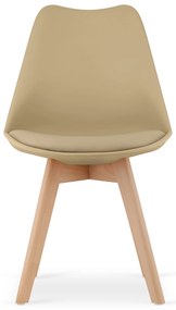 Zestaw jadalniany 1 + 4, biały stół TESSA 120x60 cm dekor dąb + beżowe krzesło BALI MARK z bukowymi nogami