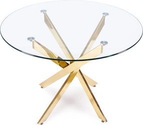 Stół Okrągły Szklany SALLO 100 cm ze Złotymi Nogami Nowoczesny Glamour