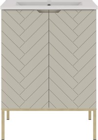 Szafka z umywalką wpuszczaną Aspen 09, cashmere/złoty, 60 cm - zestaw 3