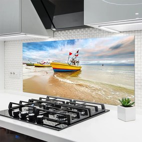 Panel Szklany do Kuchni Kolorowe Łodzie Na Brzegu