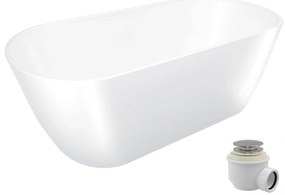 Wanna wolnostojąca VALO owalna biała z konglomeratu 165 x 75 cm bez przelewu cienki rant | Różne kolory korków : Kolor korka - Chrom