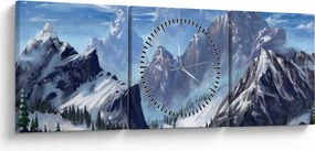 Obraz - Malowane góry (z zegarem) (90x30 cm)