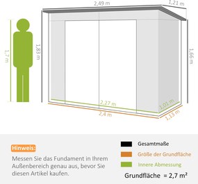 Outsunny Metalowy Schowek Ogrodowy, Schowek na Narzędzia, Podwójne Drzwi, 249S x 121G x 166/183W cm, Zielony
