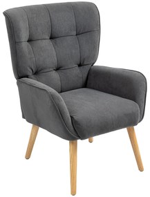 HOMCOM Fotel Tapicerowany do Salonu ze Steppowaniem, Miękki Pokrowiec Aksamitny, do 120 kg, Szary