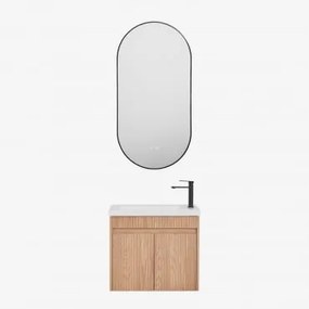 Zestaw Wiszących Mebli Łazienkowych Zintegrowany Z Umywalką Narek Popielaty Brąz & Owalna Osłona Led I Przeciwmgielna - Sklum