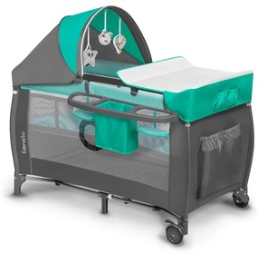 Lionelo - Łóżeczko turystyczne SVEN PLUS szary/turkusowy