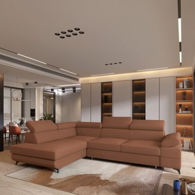 Masseno Narożnik FAVIEN z funkcją spania i pojemnikiem na pościel Narozniki L, Rozkładana sofa - Miedziany, QUELLE 54