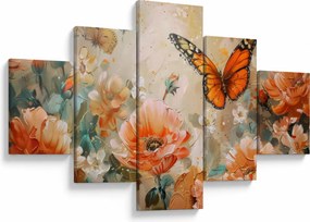 Obraz - Motyl i kwiaty, obraz olejny (125x70 cm)