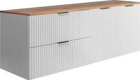 Zestaw łazienkowy: szafka z szufladami i szafka z drzwiami 57×46×160 cm, kolor: biały / blat Dąb Craft, uchwyt czarny