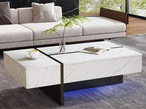 Stolik kawowy z LED - okleina w marmurowy wzór - Biały