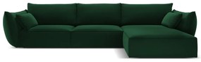 Ciemnozielony aksamitny narożnik (prawostronny/z szezlongiem) Vanda – Mazzini Sofas