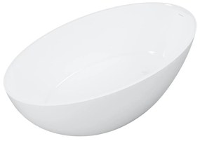 Wanna wolnostojąca owalna biała błyszcząca z konglomeratu 160 x 85 cm KALMI WHITE GLOW z przelewem typu SLIM cienki rant