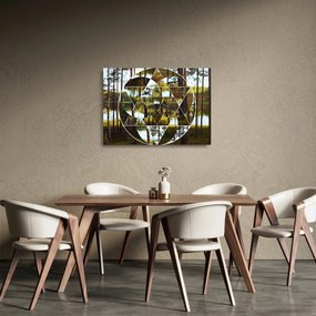 Obraz na szkle - Geometryczny kolaż na tle nordyckich lasów (70x50 cm)