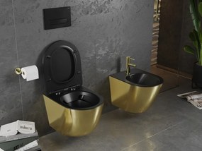 Mexen Lena miska wc Rimless z deską wolnoopadającą slim, duroplast, czarna mat/złota - 30224076