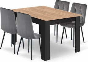Zestaw jadalniany stół dąb craft 120x80 cm i 4 szare krzesła welurowe Selfos 033