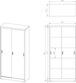 Przesuwna szafa biurowa Kuba 90x40x185 cm, czarna