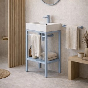 Zestaw umywalka z konglomeratu NAVI 50 x 45 cm + stojąca konsola NAVI Step | Różne kolory | Różne rozmiary : Kolor - Niebieski, Otwory na baterię - Dwa otwory, Rozmiar - 100 x 45 cm