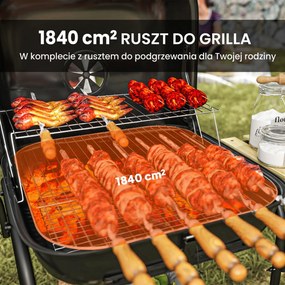 Outsunny Grill węglowy ze stali, przenośny, z zamykaną pokrywą, rusztem, kółkami i półkami, 98 x 54 x 91 cm, czarny | Aosom PL