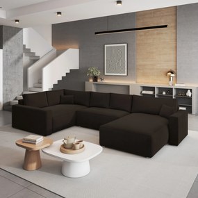Masseno Narożnik VELAMI z funkcją spania i pojemnikiem na pościel Narozniki U, Rozkładana sofa - Brązowy, MONOLITH 29