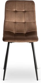 Zestaw Stół Okrągły LAUREN 90 cm Dąb Rustykalny/Czarny i 4 Krzesła PERU Brązowe Welurowe