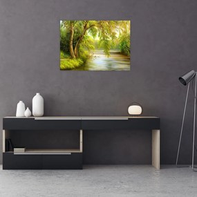 Obraz - Wierzba nad jeziorem, obraz olejny (70x50 cm)