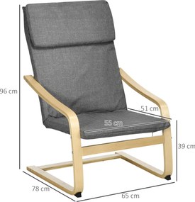 HOMCOM Fotel Relaksacyjny Szary Lniany Pokrycie z Drewnianym Stelażem Komfortowe Siedzisko z Podłokietnikami | Aosom PL