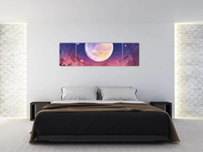 Obraz - Kobieta i pies w pełni księżyca (170x50 cm)
