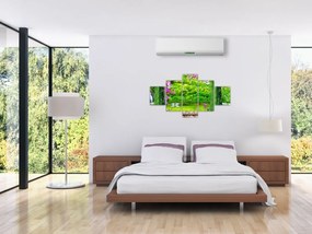 Obraz - Magiczny ogród z łabędziami (125x70 cm)