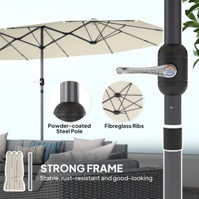 Outsunny Podwójny Parasol 436 x 260 cm, Stal z Ochroną UV z Korbką, Beżowy