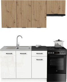 Zestaw Mebli Kuchennych MODERN 170 cm Dąb Artisan/Biały Połysk Ryflowany Nowoczesny