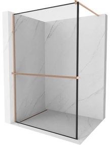 Mexen Kioto+ ścianka prysznicowa z półką Walk-in 140 x 200 cm, czarny wzór, miedź szczotkowana - 800-140-121-65-70