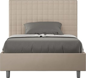 Łóżko wyposażone w stelaż z listwami tapicerowane 120x190 sztucznej skóry szaro-beżowy Sunny