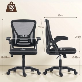 HOMCOM Fotel biurowy Ergonomiczny regulowany fotel biurkowy z podnoszonymi podłokietnikami, podparciem lędźwiowym, czarny | Aosom PL